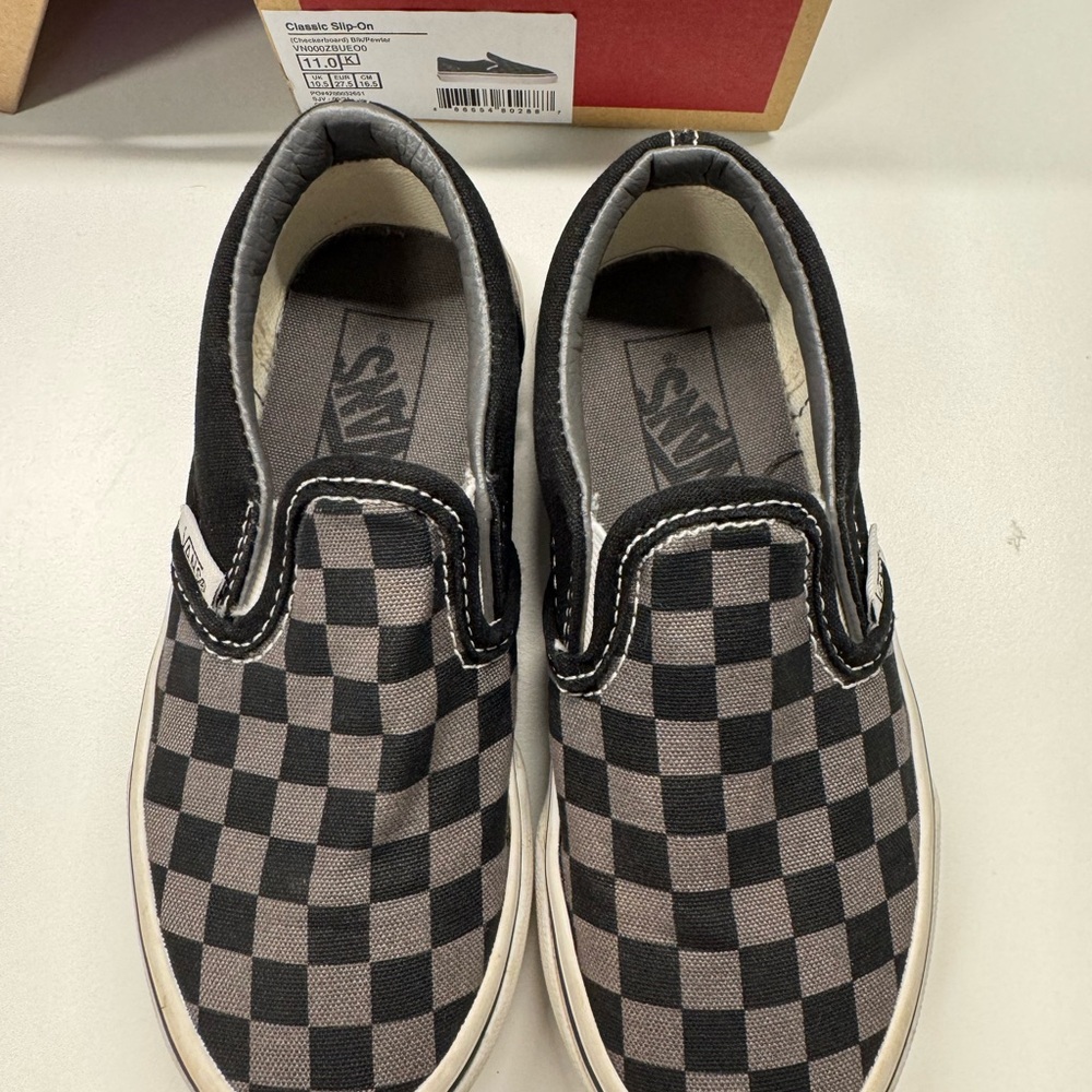 Vans Kids Black and Gray Checkered Slip-On Sneakers